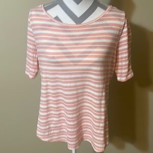 LOFT Peachy Orange and White Striped Shirt Size Large